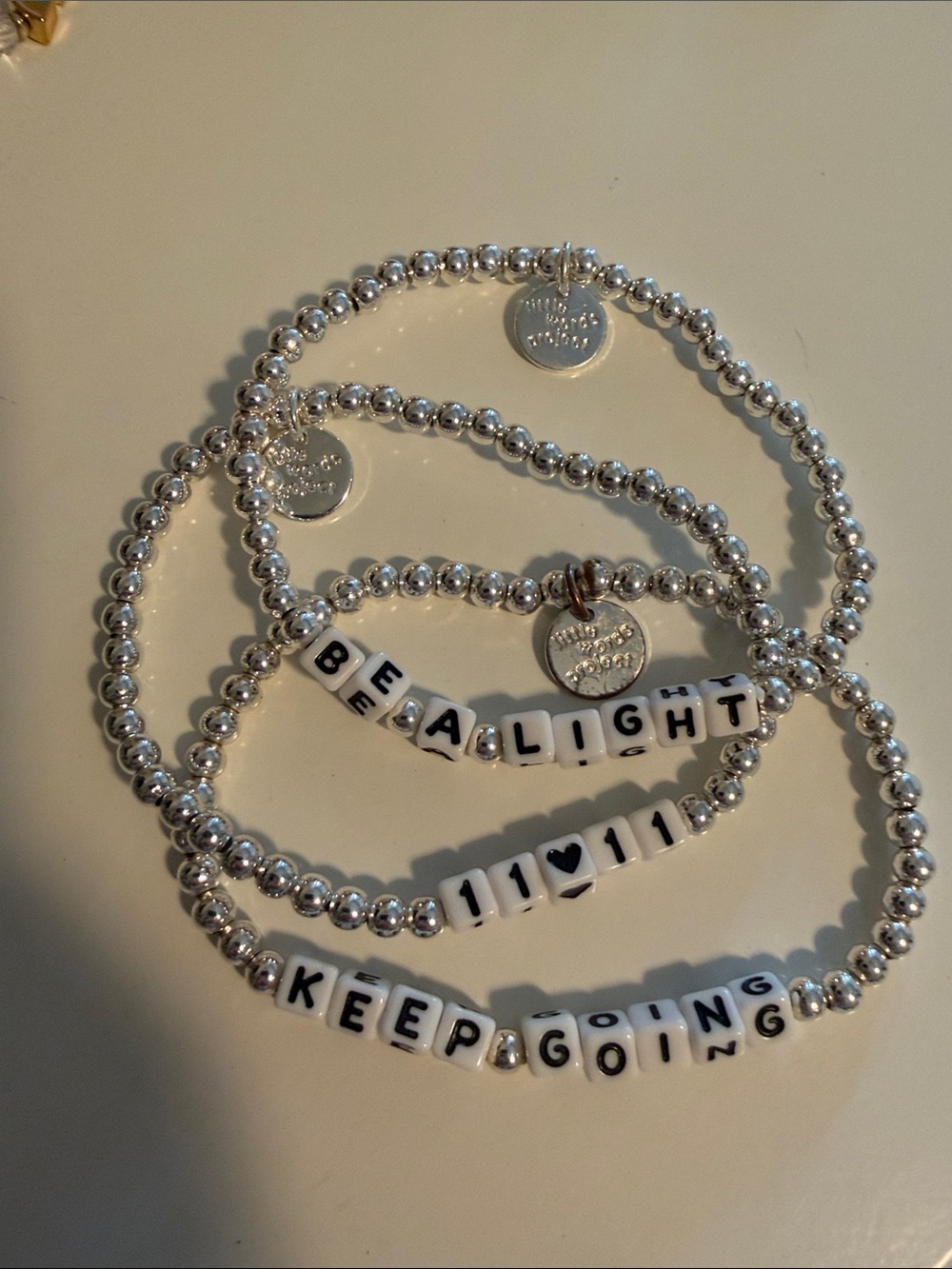 Little Words Project Silver Beaded Message Bracelet Set